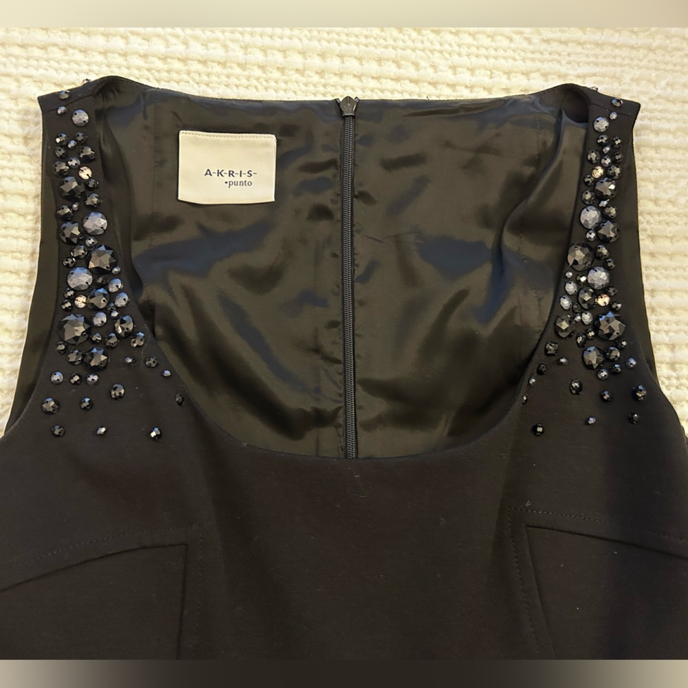 Akris Punto Sleeveless Knit Dress – Black – Beaded Shoulder Detail – Size 4 - Picture 6 of 11